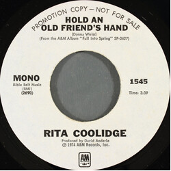 Rita Coolidge Hold An Old Friend's Hand USED VINYL 7INCH 45 RPM SINGLE PROMO STEREO MONO