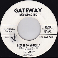 Liz Seneff Keep It To Yourself (I Don't Wanna Hear It) / Are You Teasing Me USED VINYL 7INCH 45 RPM PROMO