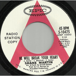 Shane Martin (2) He Will Break Your Heart / Don't Throw Our Love To The Wind USED VINYL 7INCH 45 RPM SINGLE PROMO