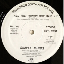 Simple Minds All The Things She Said USED VINYL 12INCH SINGLE PROMO STEREO