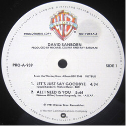 David Sanborn Let's Just Say Goodbye / All I Need Is You / Wake Me When It's Over USED VINYL 12INCH 33 S RPM PROMO