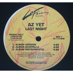 Az Yet Last Night USED VINYL 12INCH 33 S RPM PROMO