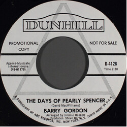 Barry Gordon The Days Of Pearly Spencer USED VINYL 7INCH 45 RPM SINGLE PROMO