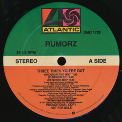 Rumorz Three Times You're Out USED VINYL 12INCH 33 S RPM PROMO