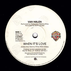 Van Halen When It's Love Vinyl 7" USED