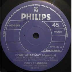 Vicky Leandros Come What May = Apres Toi USED VINYL 7INCH 45 RPM SINGLE MONO
