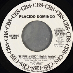Placido Domingo Besame Mucho USED VINYL 7INCH 45 RPM PROMO STYRENE STEREO
