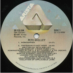 Pete Shelley Sides Of Pete Shelley USED VINYL 12INCH 33 S RPM PROMO