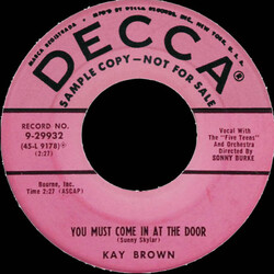 Kay Brown The Teen-Age Hop / You Must Come In At The Door USED VINYL 7INCH 45 RPM SINGLE PROMO