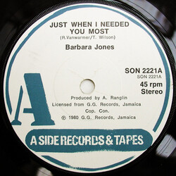 Barbara Jones Just When I Needed You Most USED VINYL 7INCH 45 RPM SINGLE