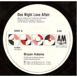 Bryan Adams One Night Love Affair USED VINYL 7INCH 45 RPM