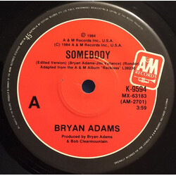 Bryan Adams Somebody USED VINYL 7INCH 45 RPM SINGLE