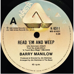 Barry Manilow Read 'Em And Weep USED VINYL 7INCH 45 RPM SINGLE