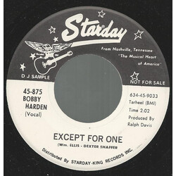 Bobby Harden (2) Except For One USED VINYL 7INCH 45 RPM PROMO