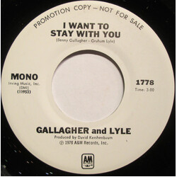 Gallagher & Lyle I Want To Stay With You USED VINYL 7INCH 45 RPM PROMO STEREO MONO