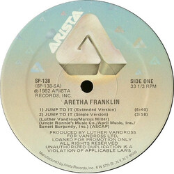 Aretha Franklin Jump To It / Just My Daydream USED VINYL 12INCH 33 S RPM PROMO