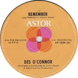 Des O'Connor Remember USED VINYL 7INCH 45 RPM SINGLE