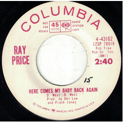 Ray Price Here Comes My Baby Back Again / A Thing Called Sadness USED VINYL 7INCH 45 RPM PROMO