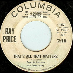 Ray Price That's All That Matters Vinyl 7" USED