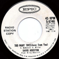 David Houston Too Many Times (Away From You) USED VINYL 7INCH 45 RPM SINGLE PROMO