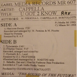 Cappella U Got 2 Know (Remixes) USED VINYL 12INCH PROMO