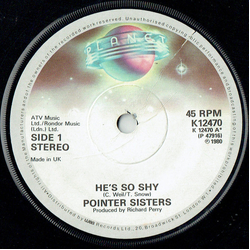 Pointer Sisters He's So Shy Vinyl 7" USED