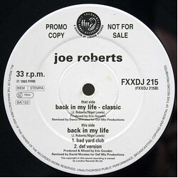 Joe Roberts Back In My Life USED VINYL 12INCH PROMO 33 S RPM
