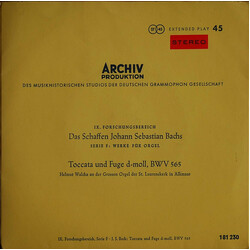 Johann Sebastian Bach / Helmut Walcha Toccata Und Fuge D-Moll, BWV 565 USED VINYL 7INCH 45 RPM STEREO