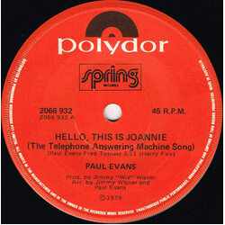 Paul Evans Hello, This Is Joannie (The Telephone Answering Machine Song) USED VINYL 7INCH SINGLE 45 RPM