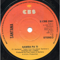 Santana Samba Pa Ti USED VINYL 7INCH 45 RPM SINGLE REISSUE STEREO