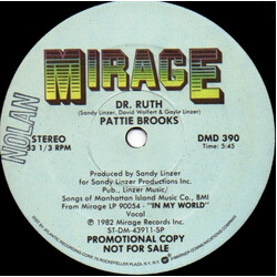 Pattie Brooks Dr. Ruth USED VINYL 12INCH 33 S RPM PROMO