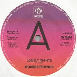 Ronnie France Lonely Nights USED VINYL 7INCH 45 RPM PROMO