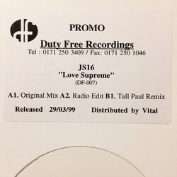 JS16 Love Supreme USED VINYL 12INCH WHITE LABEL PROMO