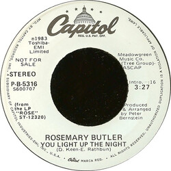 Rosemary Butler You Light Up The Night USED VINYL 7INCH 45 RPM PROMO