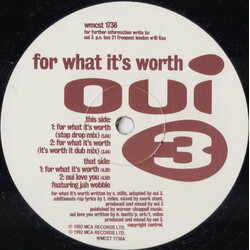Oui 3 For What It's Worth USED VINYL 12INCH 33 S RPM PROMO