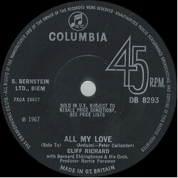 Cliff Richard All My Love USED VINYL 7INCH 45 RPM SINGLE
