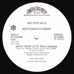 Jefferson Starship Save Your Love USED VINYL 12INCH 33 S RPM SINGLE PROMO