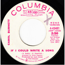 Carol Burnett If I Could Write A Song USED VINYL 7INCH 45 RPM SINGLE PROMO STEREO MONO