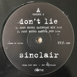 Sinclair Don't Lie USED VINYL 12INCH 33 S RPM PROMO