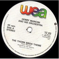 Henry Mancini And His Orchestra / Juan Martin The Thorn Birds Theme / Love Theme From The Thorn Birds USED VINYL 7INCH 45 RPM SINGLE STEREO