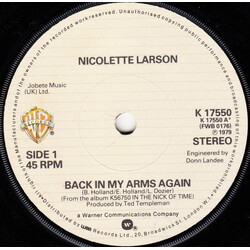Nicolette Larson Back In My Arms Again USED VINYL 7INCH SINGLE 45 RPM