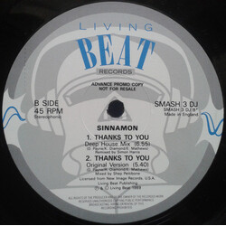 Sinnamon Thanks To You USED VINYL 12INCH PROMO