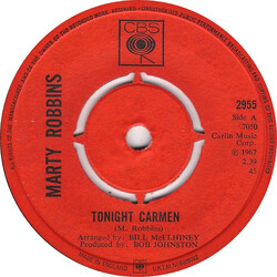 Marty Robbins Tonight Carmen USED VINYL 7INCH 45 RPM SINGLE