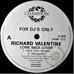 Richard Valentine Come Back Lover USED VINYL 12INCH 45 RPM PROMO