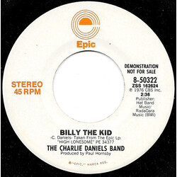 The Charlie Daniels Band Billy The Kid USED VINYL 7INCH 45 RPM PROMO STEREO MONO