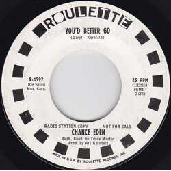 Chance Eden You'd Better Go / The Things I Love USED VINYL 7INCH 45 RPM SINGLE PROMO STYRENE