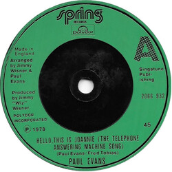 Paul Evans Hello, This Is Joannie (The Telephone Answering Machine Song) VINYL 7" USED