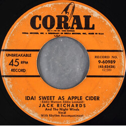 Jack Richards And The Nightwinds Ida! Sweet As Apple Cider / I Just Want You USED VINYL 7INCH 45 RPM SINGLE MONO