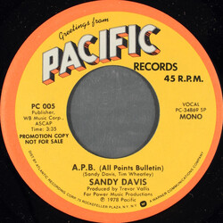 Sandy Davis A.P.B. (All Points Bulletin) USED VINYL 7INCH 45 RPM PROMO STEREO MONO