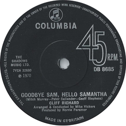 Cliff Richard Goodbye Sam, Hello Samantha Vinyl 7" USED